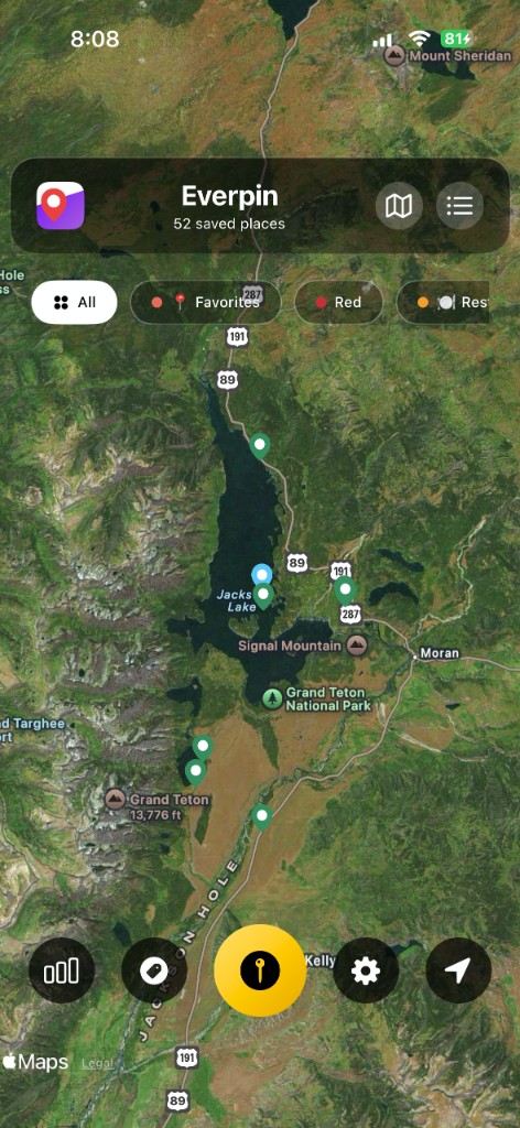 Pins around a national park